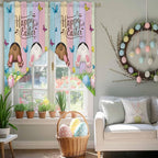 Swag Curtain Valances for Kitchen Windows,Happy Easter Rabbit Butt Egg on Daisy Leaf Short Rod Pocket Window Valance,Bufferfly on Wood Barn Swag Topper for Bedroom Living Room,2 Panels 36x45in