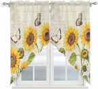 Farm Sunflowers Swag Valances for Windows, Retro Flowers Butterfly Botanical Beige Rod Pocket Kitchen Curtains Valance, Small Window Curtains Swag for Cafe Bathroom Living Room, 2 Panels, 36x36 inch