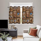 2 Panel Kitchen Cafe Curtains, Wildlife Camels Sunlight Filtering Nature Air Through, Home Decor Window Covering Tier Curtains for Bedroom Living Room Deserts Animals Brown Geometric Rustic