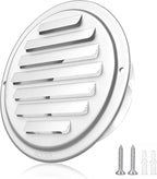 3'' Shiny Silver Paint Stainless Steel Air Vents, Louvered Grille Cover Vent Hood Flat Ducting Ventilation Air Vent Wall Air Outlet with Fly Screen Mesh for House (3 inch Shiny Silver Paint Cover)