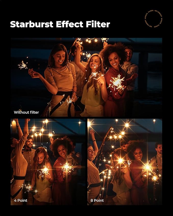 K&F CONCEPT 77mm Variable Star Filter Cross Screen Starburst Filter 4, 8 Points -18 Layer Coating Ultra Slim Optical Glas Camera Lens Filter with 3 Cleaning Cloth