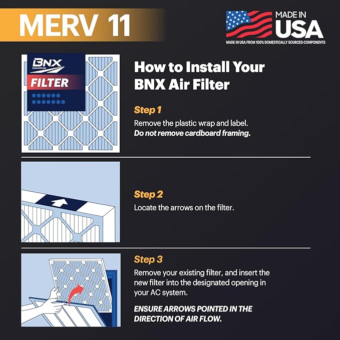 BNX TruFilter 20x20x1 Air Filter MERV 11 (4-Pack) - MADE IN USA - Allergen Defense Electrostatic Pleated Air Conditioner HVAC AC Furnace Filters for Allergies, Dust, Pet, Smoke, Allergy MPR 1200 FPR 7