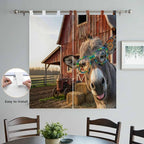 Farm Donkeys Living Room Curtains 84 Inch Length, Window Curtains Tab Top, Farmhouse Barn Funny Animals Butterfly Light Filtering Window Treatments Drapes 42"x84" 2 Panel