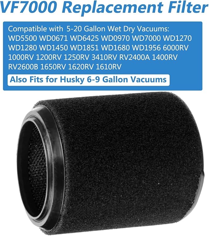 2 Pack Replacement VF7000 Filter for Ridgid Shop Vac Filter 5-20 Gallon Wet/Dry Vacuums, Foam Wet Rigid Shop Vac Filters for Wet Applications Only, Also Compatible with Husky 6-9 Gallon Vacuums