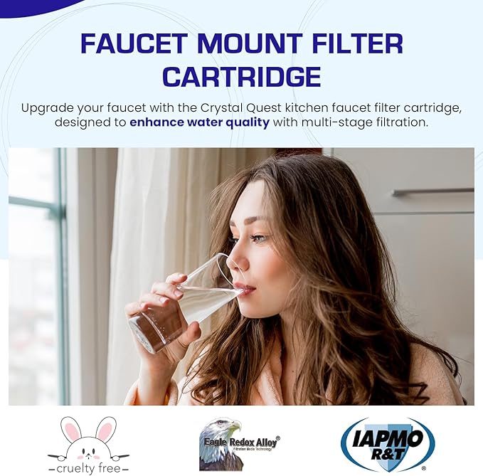 Crystal Quest Faucet Mount Filter Cartridge – Advanced Multi-Stage Filtration for Chlorine, Heavy Metals, VOCs, & More 6-12 Months Lifespan, Easy Tool-Free Installation [Pack of 2]