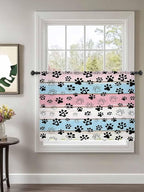 Sheer Curtains 54 Inch Length, Pink Blue Paw Print Semi Sheer Curtains Light Filtering Window Treatment, Vintage Farmhouse Wooden Grain Privacy Voile Drapes for Living Room Bedroom 52x54 Inch