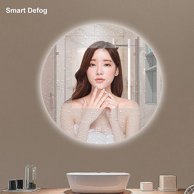 Led Mirror for Bathroom,Bathroom Mirrors for Vanity,Shatter-Proof,with Dimming & 3 Color Modes,Heated Demister Pad,Anti-Fog,Hanging Vanity Mirror,Easy to Install, Easy to Clean (Size : 80x80cm)