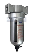 MID FLOW PARTICULATE FILTER/WATER TRAP FOR AIR COMPRESSOR COMPRESSED AIR LINES, 5u WITH POLY BOWL AND METAL BOWL GUARD (3/8" NPT)