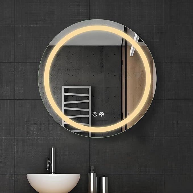 LTSRLL Frameless Illuminated LED Bathroom Wall Mirror with Touch, Demister Pad and Dimmable Lights & 3 Colors for Makeup Shaving and Bath Vanity IP44(Translucent,60cm/23.6in)