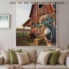Farm Donkeys Bathroom Curtains 63 Inch Length, Window Curtains Tab Top, Farmhouse Barn Funny Animals Butterfly Light Filtering Window Treatments Drapes 52"x63" 2 Panel
