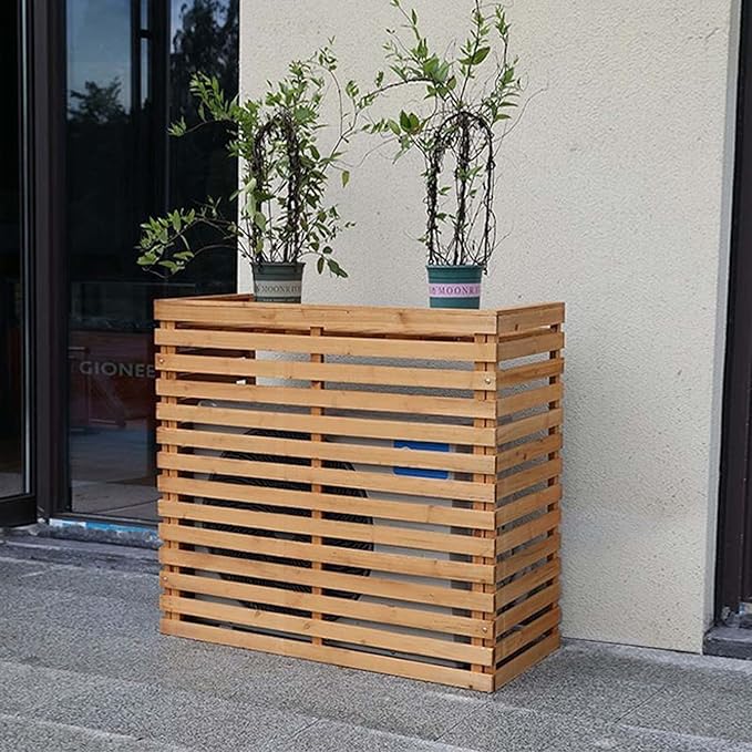 Wood Air Conditioner Fence Screen - Hide Outdoor Unit Stylishly with Tall Weatherproof Shutters Central Air Conditioner Covers (Pear Color L85Xw35Xh80Cm)