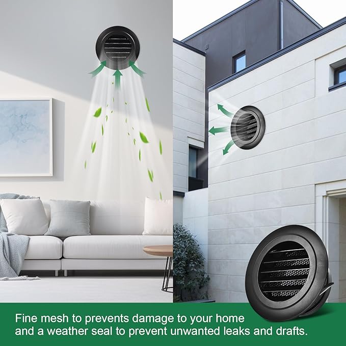 Soffit Vents 6 Inch, Round Exhaust Air Vent Cover with Built-in Fly Screen for Bathroom Kithchen Office Home, Black 2P 150mm