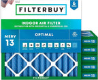 Filterbuy 10x10x2 Air Filter MERV 13 Optimal Smoke & Allergy Defense (6-Pack), Electrostatic Pleated HVAC AC Furnace Filters Replacement, Made in USA (Actual Size: 9.50 x 9.50 x 1.75)