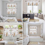 Kitchen Curtains Tiers and Valance Set of 3, Easter Light Filtering Window Curtain Set, Spring Flowers Wreath Rabbit Budding Florals Rod Pocket Curtain Drapes for Cafe, Living Room, 36 Inches Tiers
