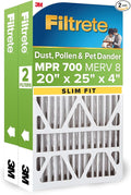 Filtrete 20x25x4 Slim Fit AC Furnace Air Filter, MPR 700, MERV 8, Fits AprilAire & Carrier, Capture Dust, Pollen & Pet Dander Reduction, 2-Pack (Actual Size 19.5x24.5x3.75 in)