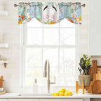 Easter Tie Up Valance Curtains for Windows, Kitchen Curtains Window Shades, Spring Watercolor Bunny Eggs Wood Grain Teal Blue Light Filtering Roman Curtain Valances for Bedroom/Bathroom/Cafe 54"x18"