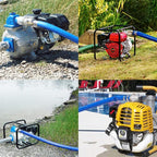 DAVCO 1.5" ID × 100 ft Pool Backwash Hose, Heavy Duty Reinforced Blue PVC Lay Flat Water Discharge Pump Hoses For Swimming Drain Pools and Clean Filters, with Aluminum Camlock C and E Fittings