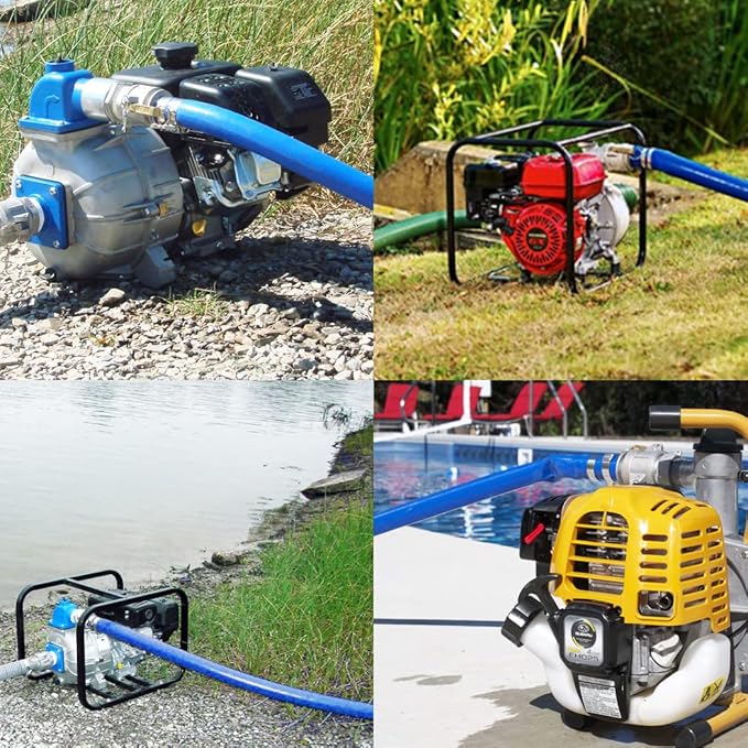 DAVCO 1.5" ID × 100 ft Pool Backwash Hose, Heavy Duty Reinforced Blue PVC Lay Flat Water Discharge Pump Hoses For Swimming Drain Pools and Clean Filters, with Aluminum Camlock C and E Fittings