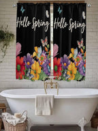 Spring Flowers Living Room Curtains 72 Inches length, Watercolor Country Colorful Floral Black Window Treatment Curtain Drapes, Light Filtering Drapes for Bedroom Laundry Room, 52"x72", 2 Panels