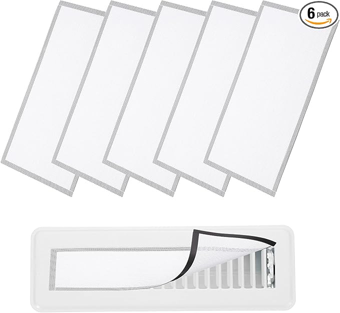 YOKIVE 6 Pcs Magnetic Floor Vent Covers, Floor Register Cover PVC Mesh Air Vent Screen Filters, Great for Home Floor, Wall, Ceiling, Catch Debris Hair Dust (White, 14-Inch x 8-Inch)