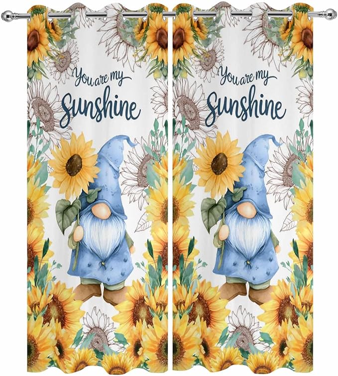 Summer Outdoor Curtains for Patio Sunflowers Gnome Eucalyptus Leaves Waterproof Outside Curtains with Grommet Top Weatherproof Curtain for Cabana Pergola Gazebo, 2 Pack, 54" W x 84" L