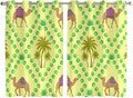 2 Panel Kitchen Cafe Curtains, Desert Sand Camels Sunlight Filtering Nature Air Through, Window Decor Tier Curtains for Living Room 104W x 63L inch Palm Trees Tropical Plants Polka Dot Yellow