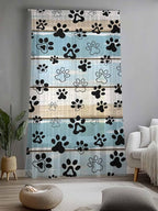 Sheer Curtains 108 Inches Long, Blue Beige Paw Print Semi Sheer Curtains Light Filtering Window Treatment, Vintage Farmhouse Country Wood Grain Privacy Voile Drapes for Living Room Bedroom 52x108 Inch