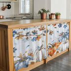 Fall Blue Maple Kitchen Tier Curtains 24 Inch Long 2 Panel Set,Rod Pocket Cafe Small Window Curtains Over Sink,Thanksgiving Pumpkins Daisy Country Leaves Short Drapes for Bathroom 27.5"W x 24"L