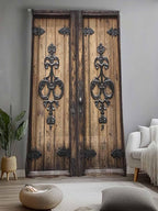 Sheer Curtains 96 Inches Long, Barn Door Semi Sheer Curtains Light Filtering Window Treatment, Farmhouse Wooden Grain Rustic Tribal Pattern Privacy Voile Drapes for Living Room Bedroom 52x96 Inch