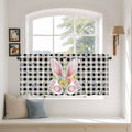 Easter Kitchen Tier Curtains 24 Inch Long 2 Panel Set,Rod Pocket Cafe Small Window Curtains Over Sink,Spring Rabbits Ears Feet Wildflowers Black Plaid Light Filtering Short Drapes 27.5"W x 24"L