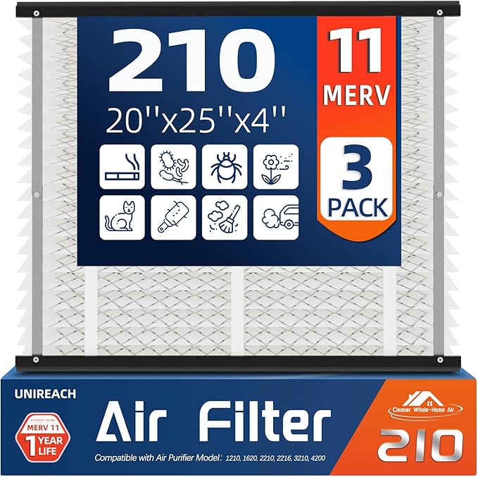 3 Pack 210 Replacement Air Filter, MERV 11,Actual Size: 20.47"x25.6"x3.94", Nominal Size: 20''x25''x4'', HVAC Furnace Filter, Compatible with AprilAire Models 1210, 1620, 2210, 2216, 3210, 4200
