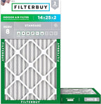Filterbuy 14x25x2 Air Filter MERV 8 Essential Dust & Allergy Defense (2-Pack), Electrostatic Pleated HVAC AC Furnace Filters Replacement, Made in USA (Actual Size: 13.50 x 24.50 x 1.75)