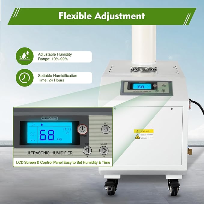 Agricultural Ultrasonic Humidifier, 3kg/h Fog Output Commercial Humidifier, 300W 110V for Large Volume Automatic Mist Cooling Sprayer Airflow for Warehouse Greenhouse Garden