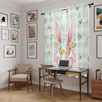 Easter Window Curtains 72 Inch Long 2 Panel Set, Rod Pocket Long Curtains & Drapes, Spring Bunny Ears Feet Flowers Green Plaid Light Filtering Window Treatment for Bedroom Living Room 52"W x 72"L