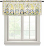 Rustic Lemon Gnomes Sheer Valance Curtains, Summer Fruit Leaves Retro Linen Texture Light Filtering Kitchen Valances Rod Pocket Voile Curtain Window Treatment for Bedroom/Living Room/Basement 42Wx12L