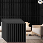 Nuanchu 60 Pcs 3D Slat Wall Panels 12 x 12 Inch PVC Fluted Textured Panel Cuttable Paintable DIY Wall Art Decorative Tiles for Ceiling Studio Bathroom Interior TV Background (Black)