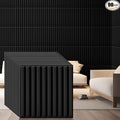 Nuanchu 90 Pcs 3D Slat Wall Panels, 12"x12" PVC Fluted Wall Paneling for Interior Decor, Paintable Waterproof Textured Tiles for Living Room TV Background Gaming Room, 32 Sq. ft Coverage (Black)