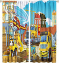 Kids Cartoon Construction Window Curtains, Funny Construction Site Cars and Helicopter Rod Pocket Decorative Windows Curtain for Children Teens Room Decor 42x54in (30% Blackout)