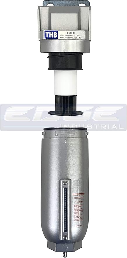 HEAVY DUTY INDUSTRIAL RATED HIGH FLOW PARTICULATE FILTER, IN-LINE WATER TRAP FOR COMPRESSED AIR LINE SYSTEMS, 5 MICRON WITH METAL BOWL (3/4" NPT, 11oz)