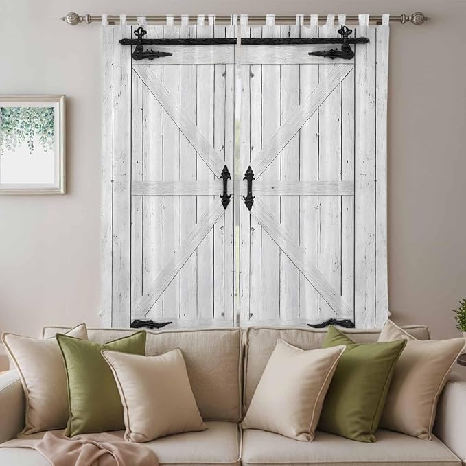 Farmhouse Wood Grain Living Room Curtains 84 Inch Length, Window Curtains Tab Top, Vintage Country Barn Gate Grey Light Filtering Window Treatments Drapes 52"x84" 2 Panel