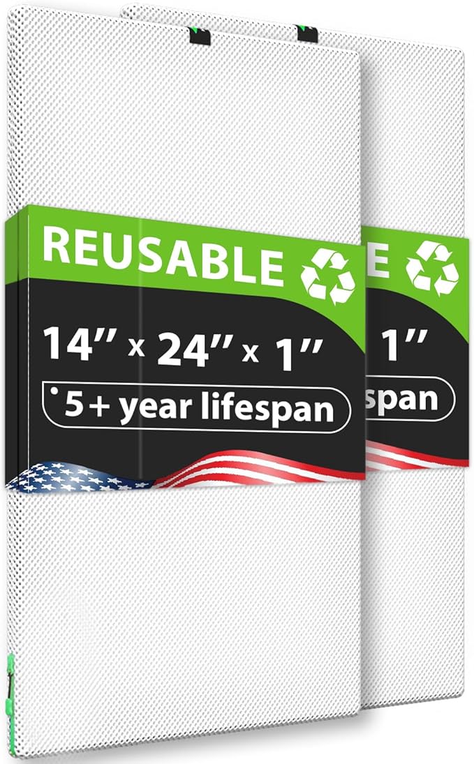 REair 14x24x1 Air filter Pro Kit, Washable and Reusable Air Filter 14x24x1 for AC HVAC Furnace, MERV 8 Air Filters Machine Washable & Dryer Friendly, AC Furnace Air Filter, Include 2 Filters&1 Frame