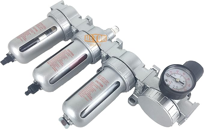 1/2" NPT MID FLOW 4 Stages Filter Coalescing Desiccant Dryer Regulator System For Compressed Air Lines, Poly Bowls, Great For Paint Spray And Plasma Cutter (AUTO DRAIN)
