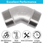 45 Degree Elbow 1PCS, 1-1/4" NPT Male X 1-1/4" NPT Male 304 Stainless Steel Pipe Fitting, Connector Coupler Apply to Outdoor Garden Industrial