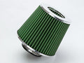 Rtunes Racing Universal Clamp-On Air Filter, Standard Cone, Dry Washable Design, Multiple Inlet Sizes (Green, 3.25" Inch)