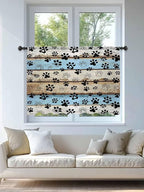 Sheer Curtains 54 Inch Length, Blue Brown Paw Prints Semi Sheer Curtains Light Filtering Window Treatment, Vintage Farmhouse Rustic Wooden Grain Privacy Voile Drapes for Living Room Bedroom 52x54 Inch