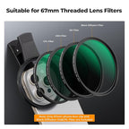 K&F CONCEPT 67mm Clip-on Black Diffusion 1/4&CPL Phone Camera Lens Filter Kit, Mist Cinematic Effect Filter Compatible with iPhone 16 15 14 13 12 11, for Video/Vlog/Portrait Photography