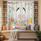 Easter Window Curtains 63 Inch Long 2 Panel Set, Rod Pocket Bedroom Curtains & Drapes, Spring Farmhouse Watercolor Bunny Eggs Wood Grain Light Filtering Window Treatment for Living Room 42"W x 63"L