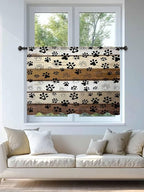 Sheer Curtains 54 Inch Length, Brown Beige Farmhouse Semi Sheer Curtains Light Filtering Window Treatment, Black Dog Paw Vintage Wooden Privacy Voile Drapes for Living Room Bedroom 52x54 Inch