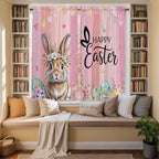 Easter Kitchen Curtains, Spring Rabbit Eggs Flowers Flags Leaves Wood Grain Light Filtering Window Curtain Panels, 2Pcs Rod Pocket Window Treatments Set for Living Room Bathroom Bedroom 42x63 Inches