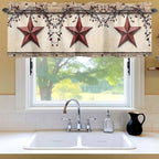 Farmhouse American Valances for Windows, Country Star Berries Vintage Wood Grain Kitchen Valance Light Filtering Rod Pocket Short Curtains for Kitchen Bathroom, 1 Panel, 42"x12"